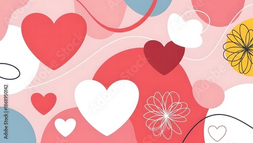 Valentine's Day: Abstract Pink Hearts Background With Doodles