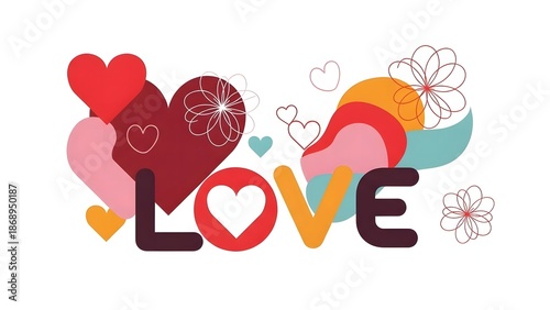 Valentine's Day: Colorful Love Typography With Hearts on White