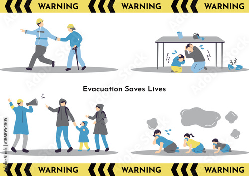 People evacuating from a disaster / 災害から避難する人達