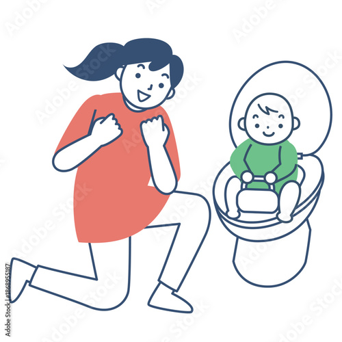 トイレトレーニングをする子供と母親