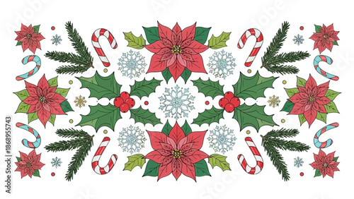 Festive christmas arrangement with poinsettias holly fir and candy canes creates a joyful holiday