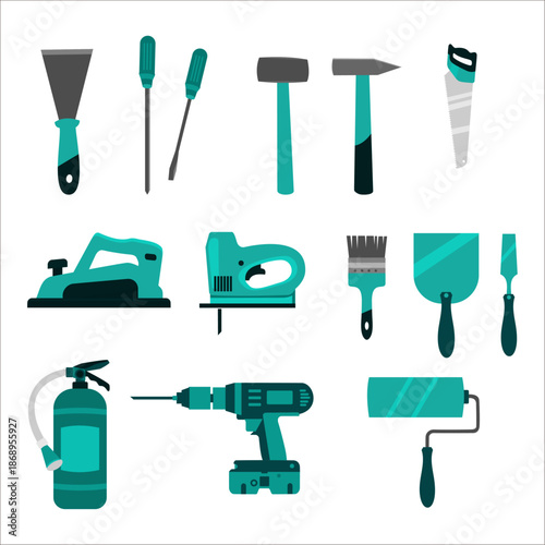Construction Hand Tools Set Vector Illustration