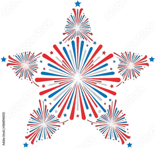 Festive Starburst Display Celebrating with Fireworks in Red, White, and Blue for the 4th of July or Memorial Day