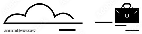 Cloud computing, business mobility, data storage, technology services, digital workflow, modern enterprise. Cloud icon next to a briefcase icon. Cloud computing and business mobility theme