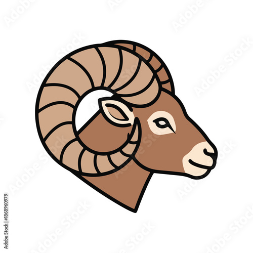 Funny vector illustration of a cute cartoon ram and sheep head drawing featuring farm animals and nature art in a clean mammal design