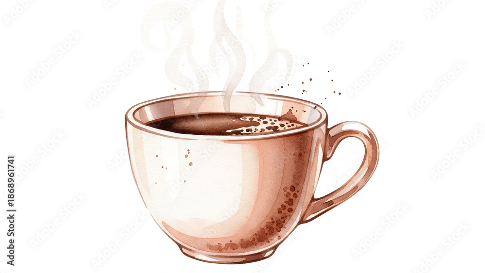 Obraz premium Steaming cup of coffee in a transparent glass mug on a white background viewed from the side