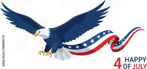 American Eagle Soaring with a 4th of July Banner Celebrating Independence Day