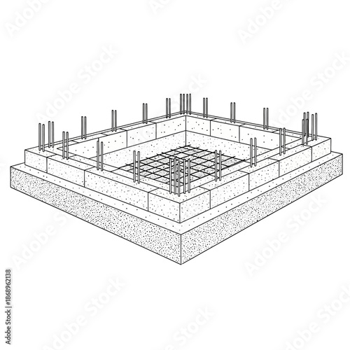Foundation Construction Diagram with Rebar and Piers.
