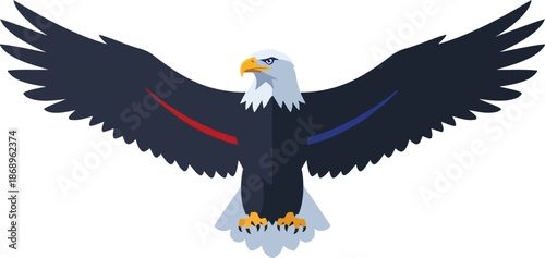 Majestic Eagle with outstretched wings symbol of freedom and strength in flight vector illustration