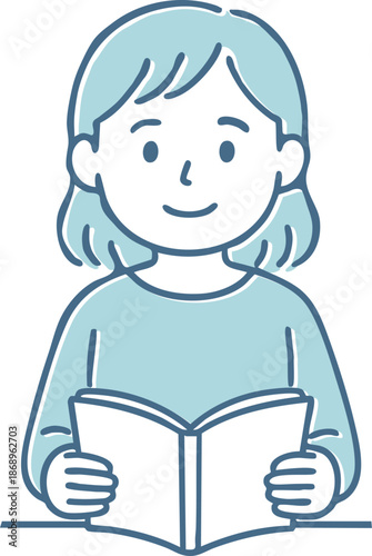 読書に没頭する若い女性のイラスト