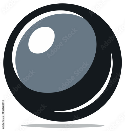 Abstract Gray Sphere with Reflection and Black Border, Round Graphic Element