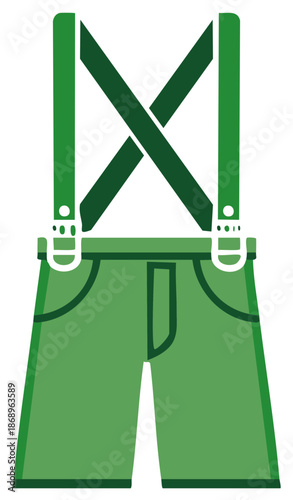 Green Bavarian Lederhosen with Suspenders Traditional Folk Costume Illustration