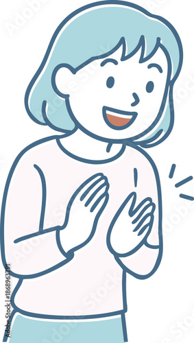 手を叩いて喜ぶ女性のイラスト