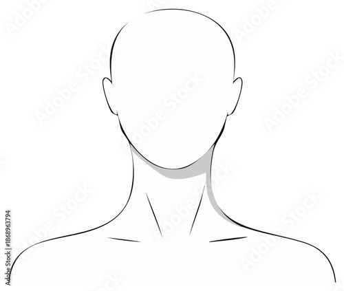 Minimalist outline of a bald head shoulders and neck with simple shading