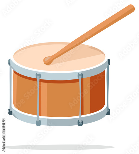Cartoon Drum with Drumstick, Musical Instrument Illustration