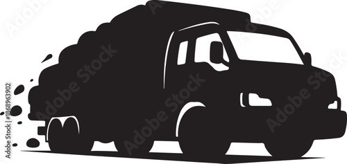 Black Silhouette of a Moving Truck with Debris
