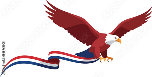 American Eagle Soaring with Patriotic Ribbon Symbol of Freedom, Independence, and National Pride
