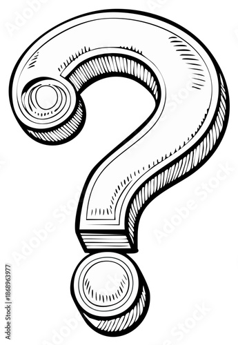 Hand-drawn Question Mark Symbol Illustration in Black and White, Vector Sign