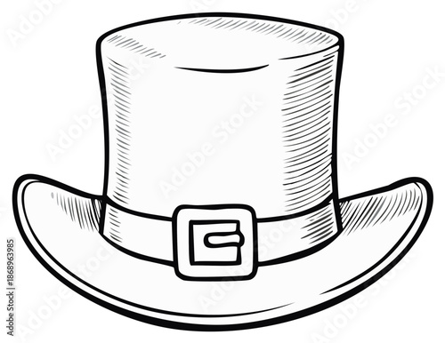 Hand Drawn Leprechaun Top Hat with Buckle in a Vintage Sketch Style