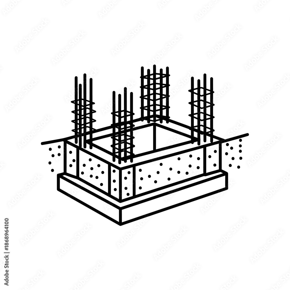 Obraz premium Foundation construction diagram with rebars.
