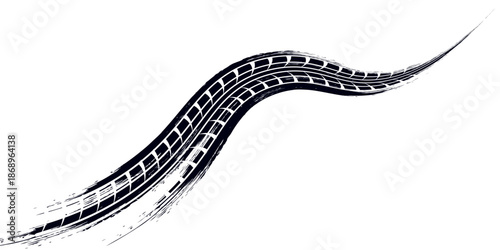 Tire track. Car, bike, motorcycle tyre mark with grunge effect isolated on white background. Wheel footprint on the road. Top view of rubber protector mark