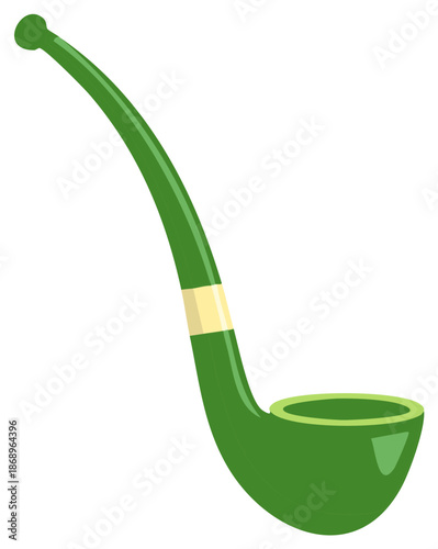 Green smoking pipe illustration, cartoon style. Classic design, isolated object, vector.