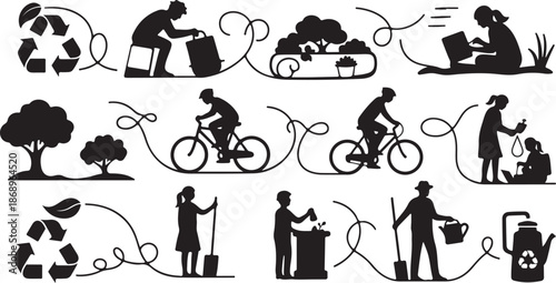 Eco friendly lifestyle and environmental conservation icons set