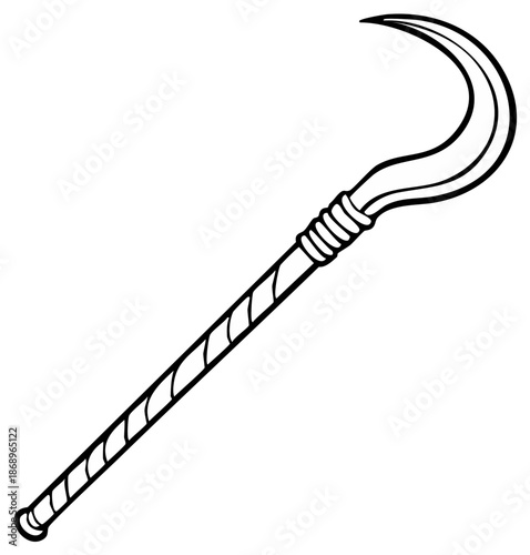 Khopesh sword or sickle sword isolated illustration in black lines. Ancient weapon of pharaohs, Egyptian swords or scythe.