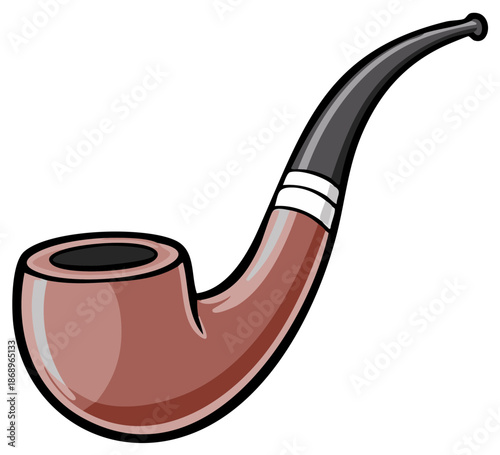 Classic brown smoking pipe in a cartoon vector style illustration