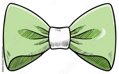 Doodle Style Bow Tie Illustration: Light Green Formal Fashion Accessory With White Center Knot