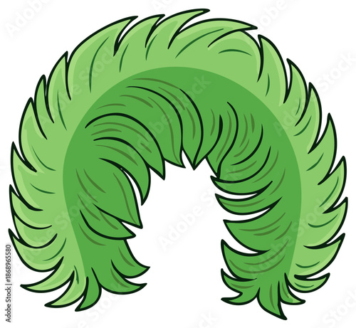 Vibrant green cartoon curved fluffy feather foliage or playful wig graphic