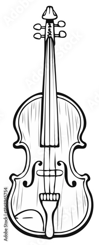 Stylized black and white illustration of a classic stringed violin musical instrument perfect for music art education designs