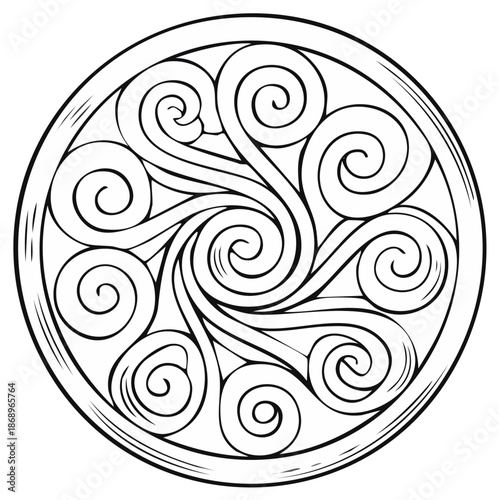 Abstract Celtic knot design spiral pattern in a circular shape