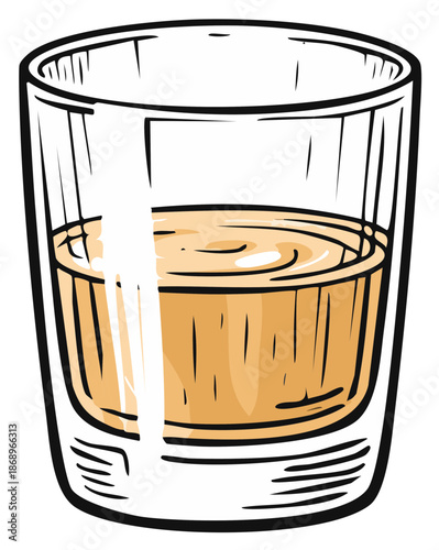 Glass of whiskey or bourbon cartoon vector illustration hand drawn sketch of an alcoholic drink