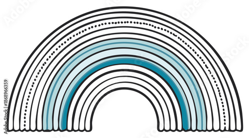 Stylized Rainbow Arc with Blue Hues and Dotted Outline