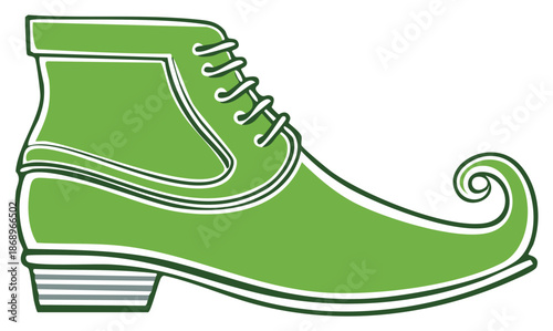 Green Cartoon Boot Illustration, Pointed Toe, Isolated