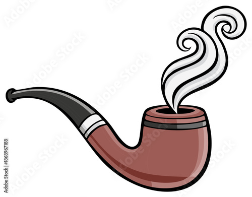 Classic Smoking Pipe Emitting Smoke Cartoon Illustration Vector Graphic Design Element