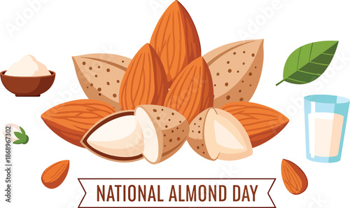 Celebrate National Almond Day with fresh almonds and milk