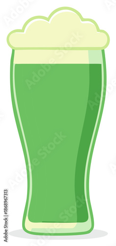 Green Beer in Tall Glass with Frothy Head, Festive Celebration Beverage