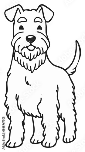 Cartoon Schnauzer Terrier Dog Black and White Line Art Illustration