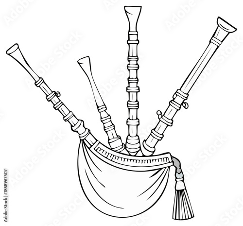 Line Art Illustration of a Bagpipes, Musical Instrument and Traditional Cultural Symbol