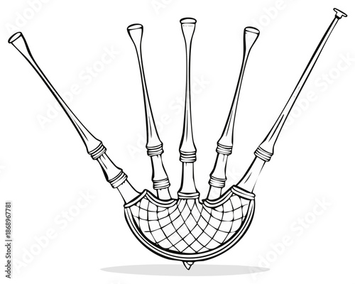 Traditional Scottish Bagpipes Line Art Illustration Musical Instrument