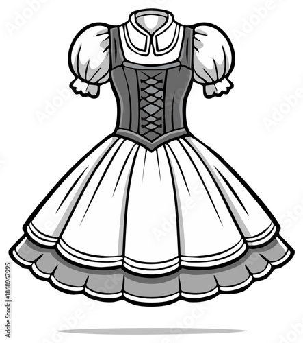 Traditional German Dirndl Dress with Lace Up Bodice and Puffy Sleeves
