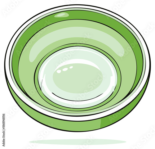 Empty green bowl with white rim and visible depth, Kitchenware drawing illustration