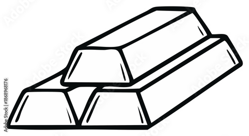 Stack of three shiny gold bullion bars in a black and white outline drawing