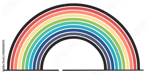 Vibrant stylized rainbow arc with colorful stripes bright illustration design element
