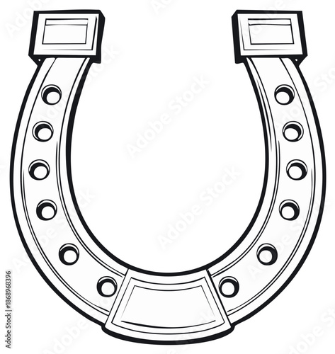 Traditional Lucky Horseshoe Line Art Illustration for Good Fortune and Success Symbol