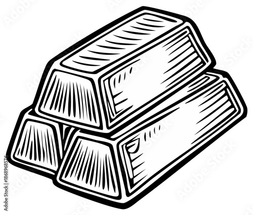 Three stacked gold bars in a black and white illustration symbolizing wealth finance and investment