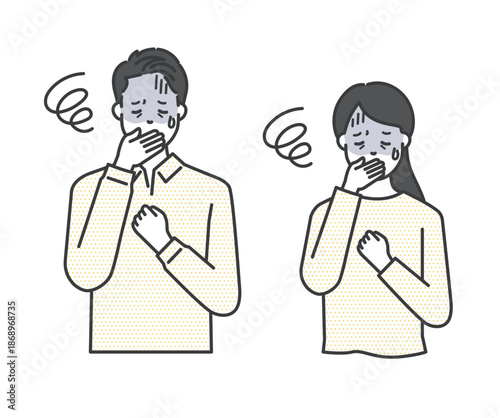 吐き気・嘔吐する男女のイラストベクター素材