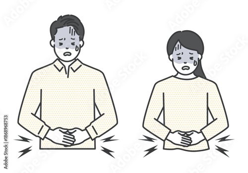 腹痛に苦しむ男女のイラストベクター素材